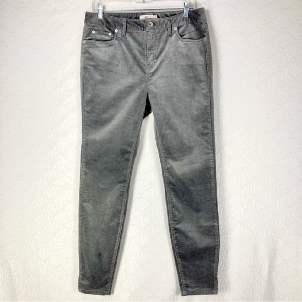 Vineyard Vines Jamie High Rise Women Gray Sz 10 Side-slit Skinny Corduroy Pants - Picture 2 of 7